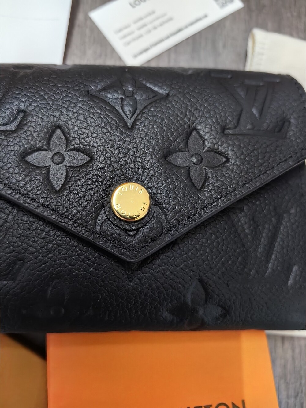 Louis Vuitton Black Embossed Monogram Envelope Wallet with Gold Snap - Picture 9 of 14